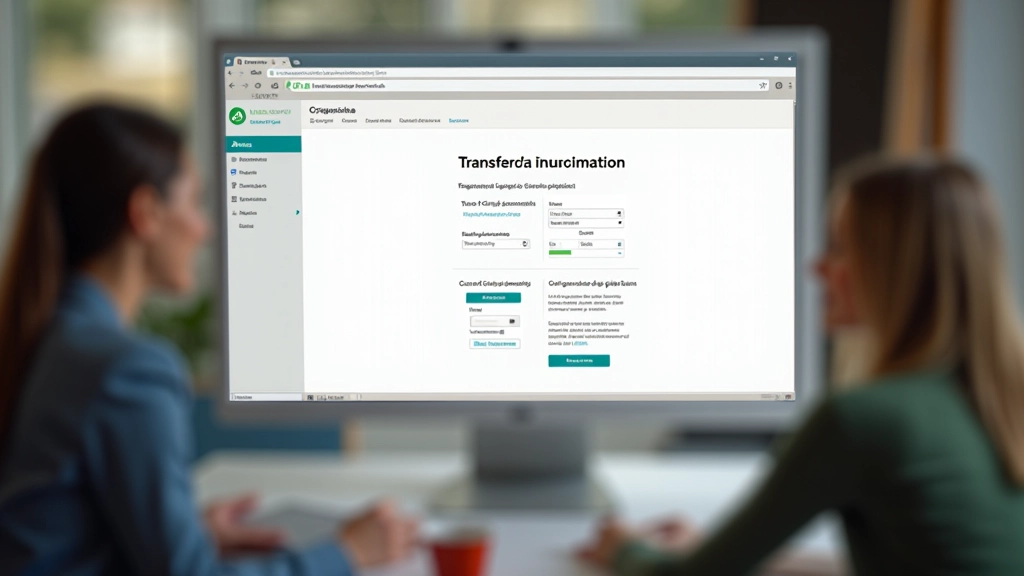 Ecrã de computador mostrando configuração de transferência automática no banco, interface clara com botões de confirmação