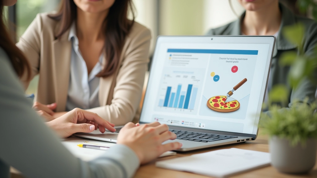 Pessoa a escrever num bloco de notas com gráfico de orçamento mensal, computador portátil e gráfico de pizza de gastos
