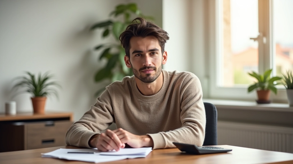 Pessoa jovem a gerir orçamento financeiro com planeamento e cálculos
